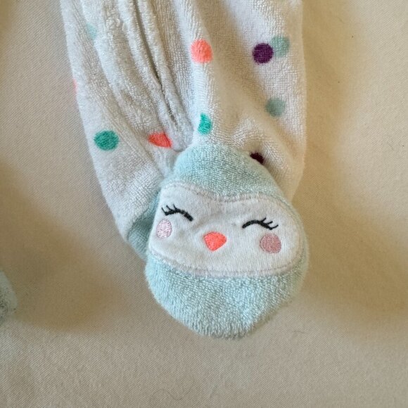 White Polka Dot Footed Fleece Pajamas with Owl - Picture 7 of 7